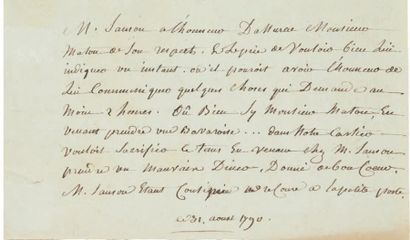 SANSON (Charles-Henri, 1739-1806) Bourreau, il guillotina Louis XVI. Lettre autographe...