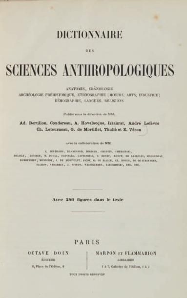 [BERTILLON] Dictionnaire des sciences anthropologiques: anatomie, crâniologie, archéologie...