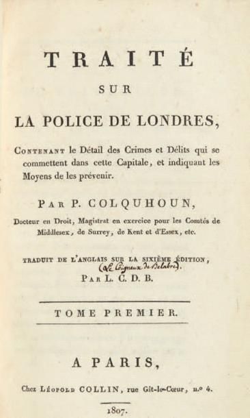 COLQUHOUN (Patrick) Traité sur la police de Londres, contenant le détail des crimes...