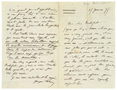 [ROCHEFORT] 5 Lettres adressées à Henri ROCHEFORT, 1871-1879. François-Vincent Raspail,...