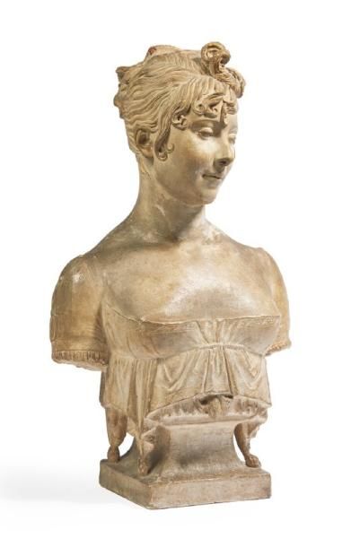 null JOSEPH CHINARD (1756-1813) Buste en plâtre, représentant une femme de qualité,...