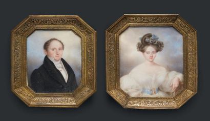 RODOLPHE BELL(PAYERNE, SUISSE-? 1849) Portraits du Comte et de la Comtesse de COIGNY,...