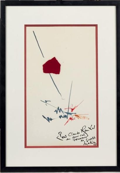 GORGES MATHIEU (1921-2012) Composition Encre et collage sur papier. Signée et dédicacée...