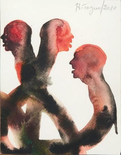 Barthelemy TOGUO (né en 1967) Trois ombres, 2010 Aquarelle sur papier. Signée et...