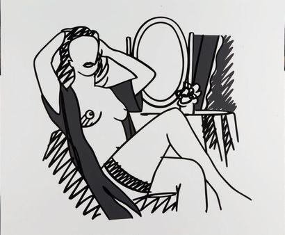 Tom Wesselmann (1931-2004) Nude and miror, 1990 Sérigraphie en noir et gris. Signée....