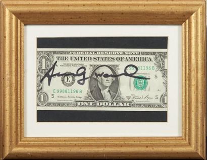 Andy Warhol (1928-1987) Dollar, ca 1975 Feutre noir sur un billet. Signé. H_6,5 cm...
