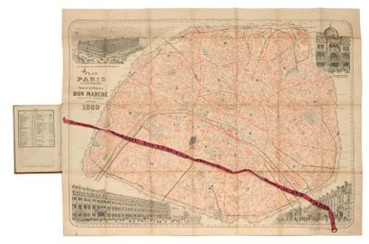 null MAGASINS du BON MARCHE. Plan de Paris à ruban indicateur. Souvenir des Magasins...