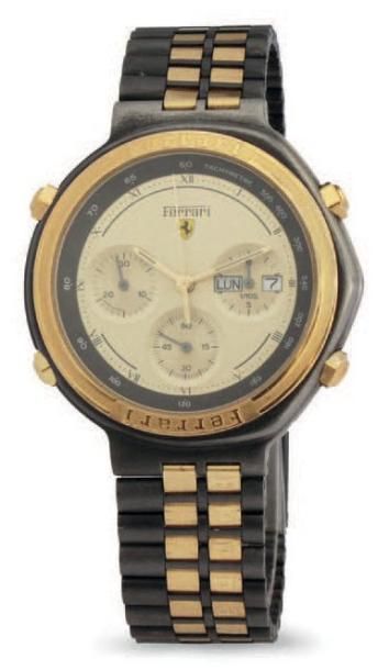 Ferrari (produite par Cartier ) Montre bracelet chronographe en or et pvd sur bracelet...