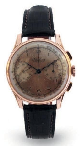 BREITLING Modèle premier vers 1940 Montre bracelet chronographe en or rose, heure...