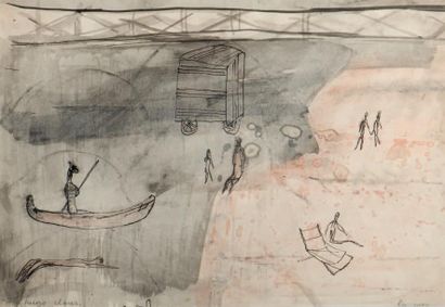 HUGO CLAUS (1929-2008) La mer Encre de Chine et lavis sur papier. Signé en bas à...