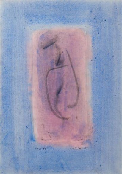 René Guiette (1893-1976) Aquarelle sur papier. Signée en bas à droite et datée 17.3.59...