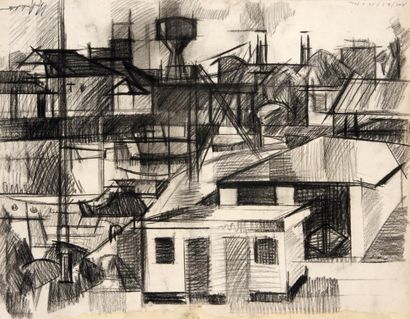 ENGELBERT VAN ANDERLECHT (1918-1961) Composition géométrique Fusain sur papier, signé...