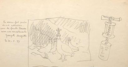 René MAGRITTE (1898-1967) Tire bouchon, étude Crayon sur papier, bi-face. H_15,5...