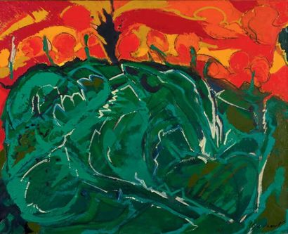 Maurice Wyckaert (1923-1996) Composition dans les verts Huile sur toile, signée en...