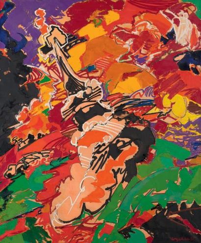 Maurice Wyckaert (1923-1996) Composition dans les rouges Huile sur toile, signée...