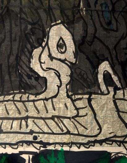 Pierre ALECHINSKY (1927) La forêt violeée, 1981 Acrylique sur papier marouflé sur...