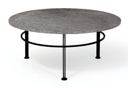 TRAVAIL BELGE Table Basse Plateau en marbre gris. H_40 cm D_100 cm