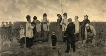Félicien Rops (1833-1898) L'enterrement en pays Wallon Gravure. H_42 L_70 cm