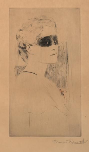 Fernand Khnopff (1858-1921) Le masque Pointe sèche, signée en bas à droite hors plaque....