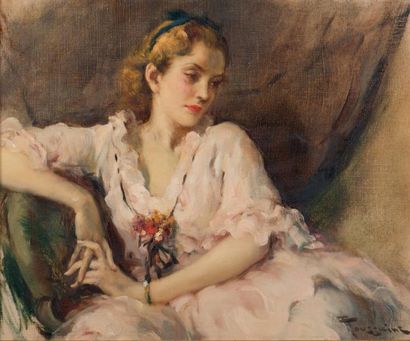 Fernand TOUSSAINT (1873-1955) Étude de femme Huile sur toile, signée en bas à droite....