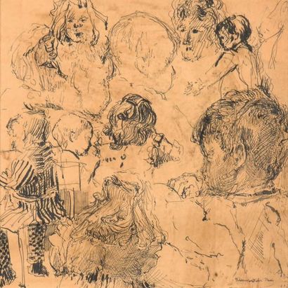 RIK WOUTERS (1882-1916) Esquisses de têtes d'enfants Encre sur papier. Signée et...