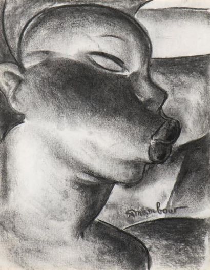 Auguste MAMBOUR (1896-1968) Buste de femme de profil Fusain sur papier, signé en...