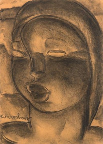Auguste MAMBOUR (1896-1968) Buste de femme Fusain sur papier, signé en bas à gauche....