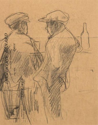 Armand Rassenfosse (1862-1934) Personnages Crayon sur enveloppe. H_36 cm L_23 cm
