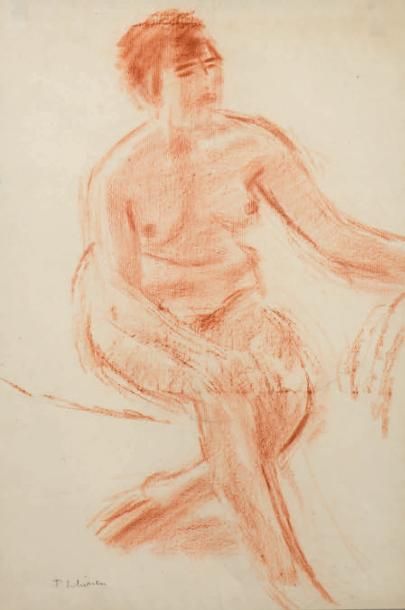 Ferdinand Schirren (1872-1944) Etude de femme nue Sanguine sur papier, signée en...