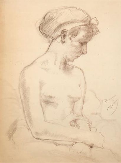 Armand Rassenfosse (1862-1934) Nu féminin Crayon sur papier, signé R et daté au milieu...