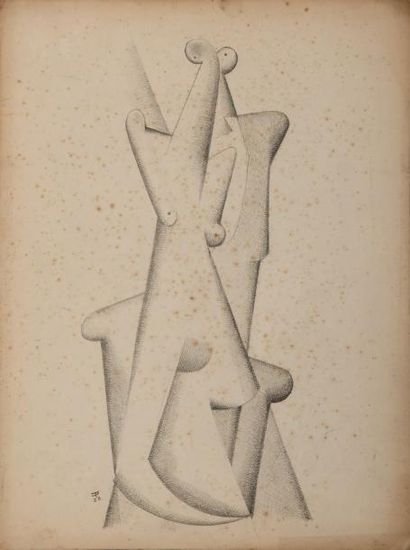 Pierre-Louis FLOUQUET (1900-1967) Étude de deux personnages Crayon sur papier. Monogrammé...
