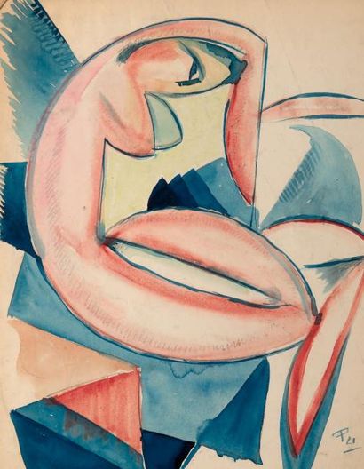 Pierre-Louis FLOUQUET (1900-1967) Étude Crayon et aquarelle sur papier. Monogrammé...