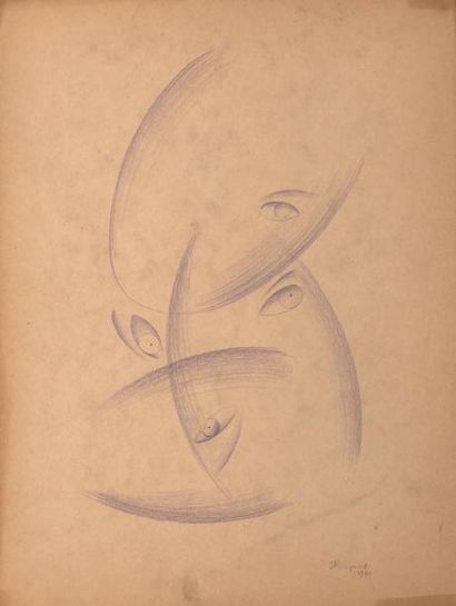 Pierre-Louis FLOUQUET (1900-1967) Étude aux quatre yeux, 1920 Crayon mauve sur papier....