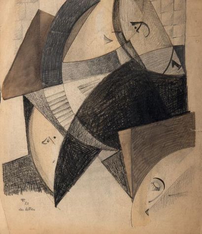 Pierre-Louis FLOUQUET (1900-1967) Les lettres, 1920 Dessin bi-face. Crayon et aquarelle...