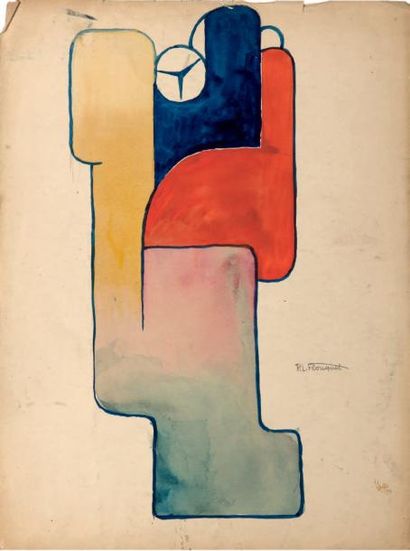 Pierre-Louis FLOUQUET (1900-1967) Étude Aquarelle sur papier. Signée au milieu à...