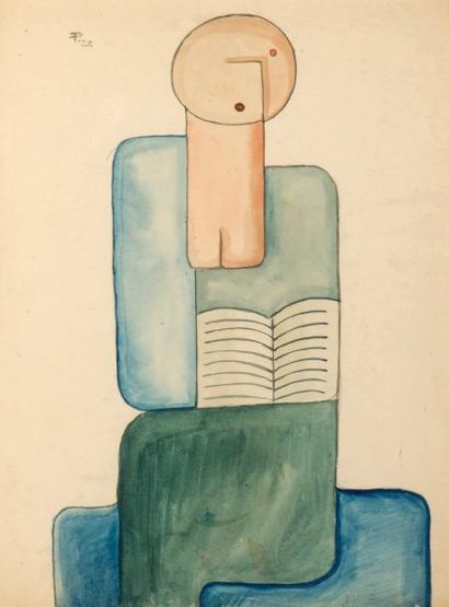 Pierre-Louis FLOUQUET (1900-1967) Homme à la lecture Aquarelle sur papier. Monogrammée...