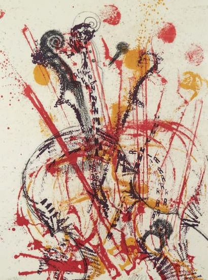 ARMAN (1928-2005) Violons rouges et or impressions Lithographie signée et numérotée...