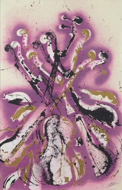 ARMAN (1928-2005) Violons roses et violets Lithographie signée et numérotée AP 14/30...