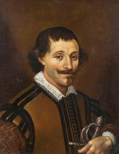 ATTRIBUÉ À JEAN CHALETTE (1581-1643) Portrait d' homme à l' épée Toile. H_64 cm L_52...