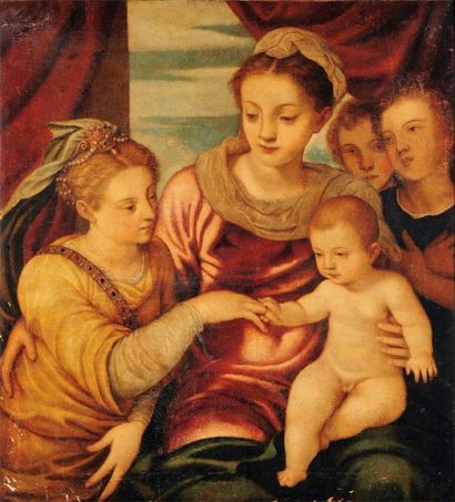 ATTRIBUÉ À GIOVANNI BATTISTA ZELOTTI (1526-1578) Le mariage mystique de Sainte-Catherine...