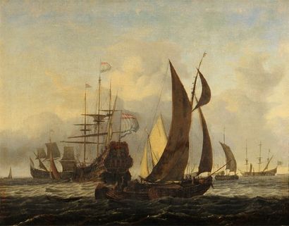 ECOLE HOLLANDAISE DU XVIIE SIÈCLE, SUIVEUR DE LUDOLF BAKHUYZEN (1631-1708) Navires...