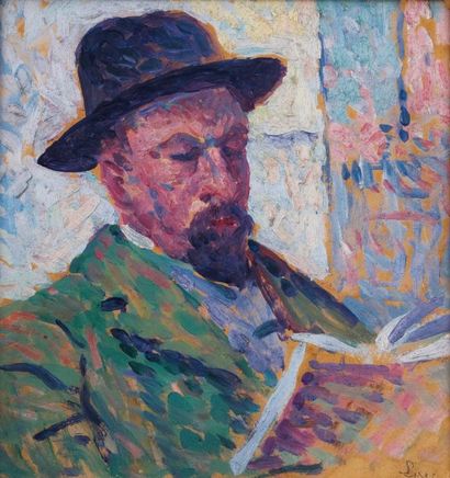 MAXIMILIEN LUCE (1858 - 1941) Portrait de Paul Signac, 1892 Huile sur carton. Signée...