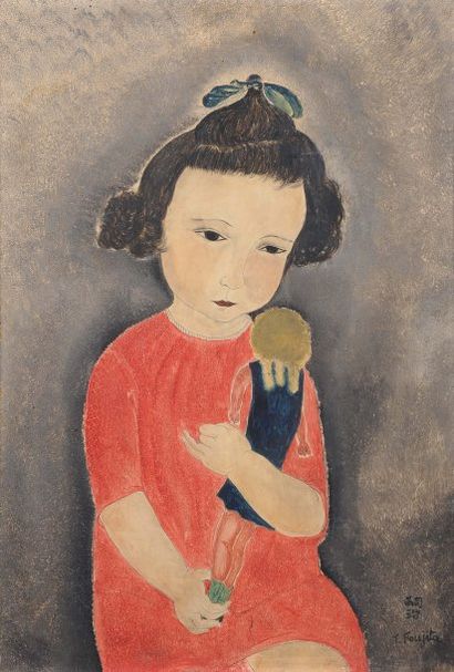 TSUGUHARU LÉONARD FOUJITA (1886 - 1968) Enfant et sa poupée, 1918 Huile, gouache...