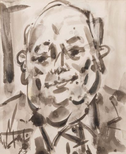 GEN PAUL (1895 - 1975) Portrait d'homme, 1973 Lavis sur papier. Signé et daté 73...