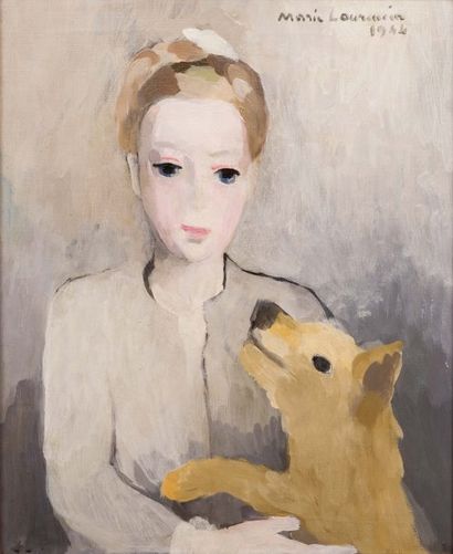 MARIE LAURENCIN (1883 - 1956) Portrait d'Eliane de Beaumont avec son chien Dudu,...