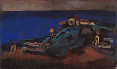 GEORGES ROUAULT (1871 - 1958) Paysage, souvenir de Bretagne, 1915 Peinture à la détrempe...