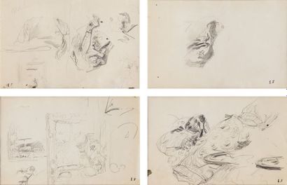 EDOUARD VUILLARD (1868 - 1940) Le Télégramme, Motifs de cadres Ensemble de cinq dessins...