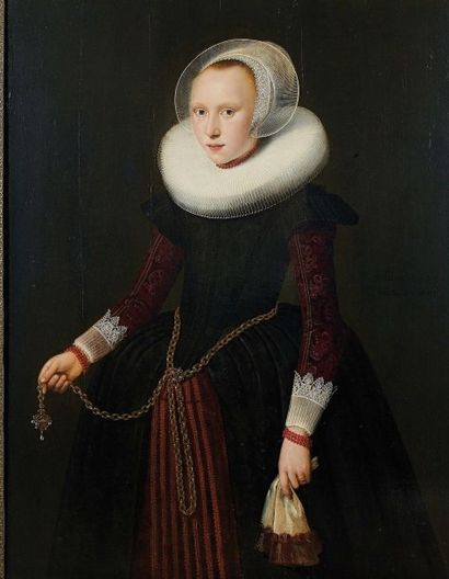 MICHIE L JANSZ. VAN MIEREVELT (Delft 1567 - 1641) Portrait d'une jeune fille Panneau...