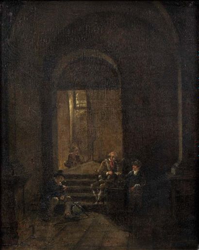 ATTRIBUÉ À HUBERT ROBERT (1733 - 1808) Vue de l'intérieur de la prison Sainte Pélagie...