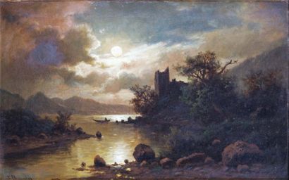 FRITZ CHWALA (1872 - 1936) Clair de lune Sur sa toile d'origine (accidents et manques)....